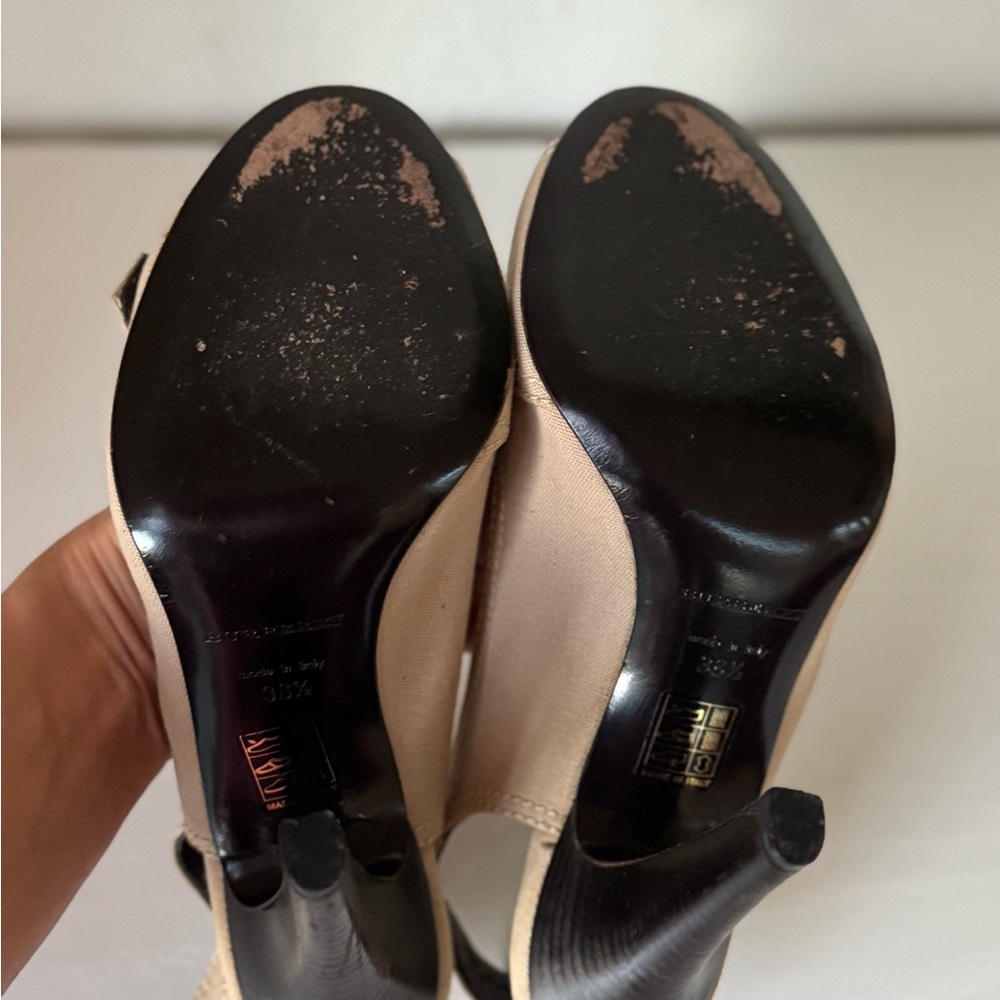 Burberry Beige Peep Toe Slingback Heels - Picture 5 of 7